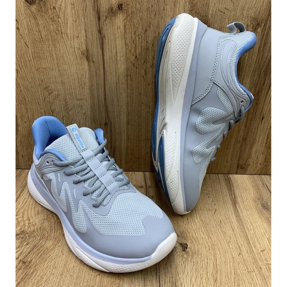 FitVille Womens 8.5W Wide Walking Shoes Gray Blue Comfort Recovery Sneakers